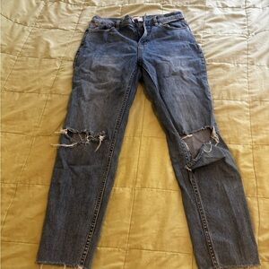 PacSun Blue Straight Leg Jeans with Distressed Details